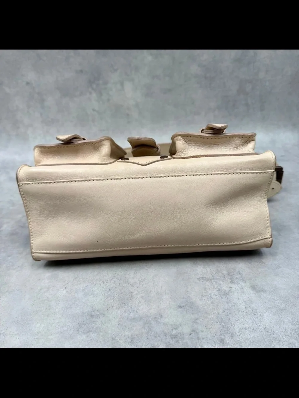 Mulberry Beige Cream Double-Pocket Leather Shoulder Bag
